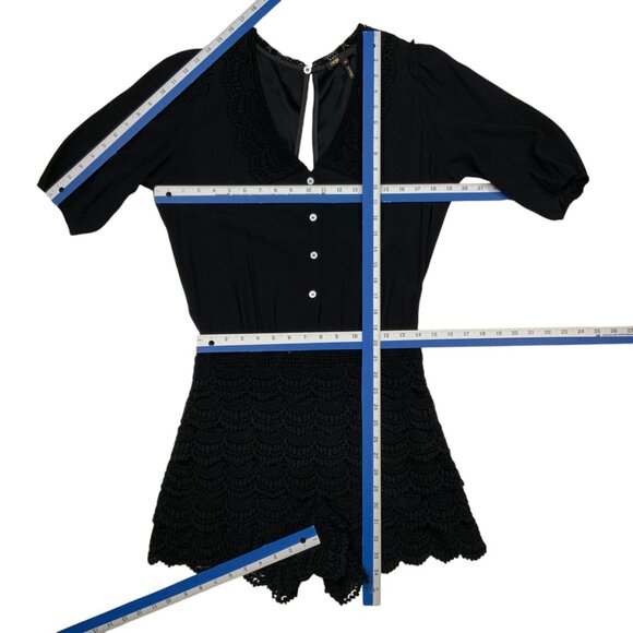 Maje Playsuit Romper 38 US/M Noir Black Lace Tiered Low Cut Back Short Sleeve - Picture 4 of 12